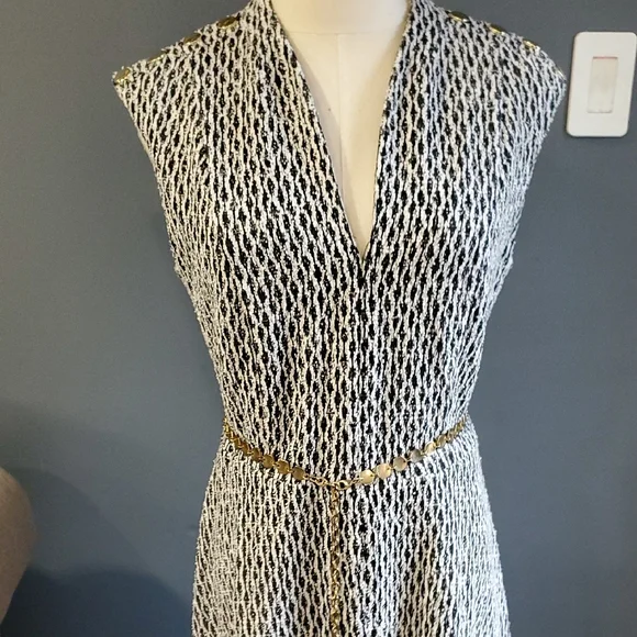 Andrew Marc Black and White Sleeveless Midi Dress - Picture 9 of 17